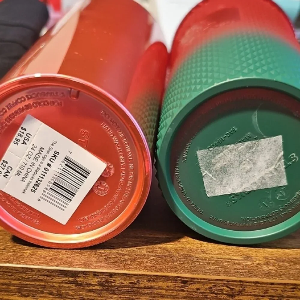 Starbucks Venti Disney Red and Green Textured Tumbler & Soft Red Tumbler